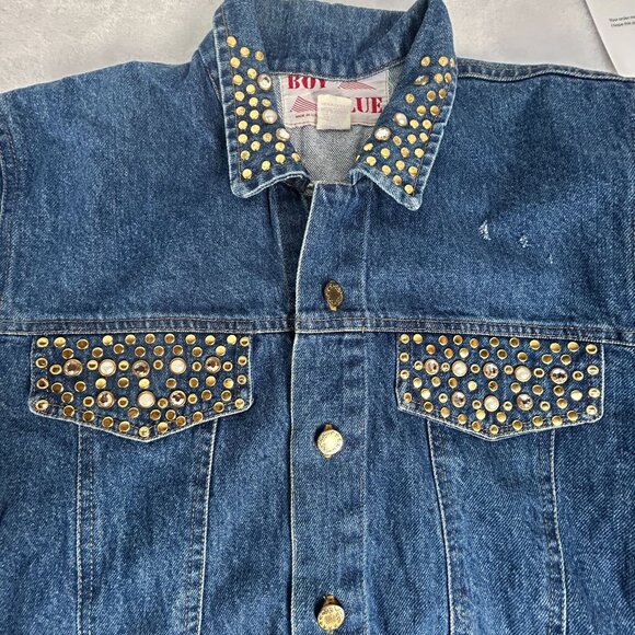 Vintage Boy Blue Denim Jacket With Studded Pockets & Collar 100% Cotton Small Ma - Picture 9 of 9